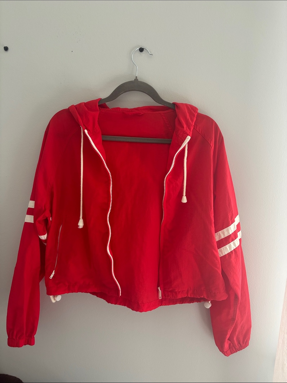 PacSun Red Hooded Utility Jacket with White Stripe Detail